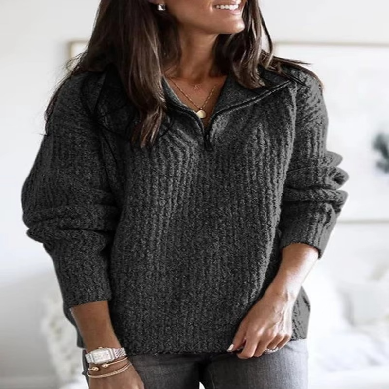 Relaxed Fit Women's Pullover with Quarter Zip and Stretchy Knit Blend