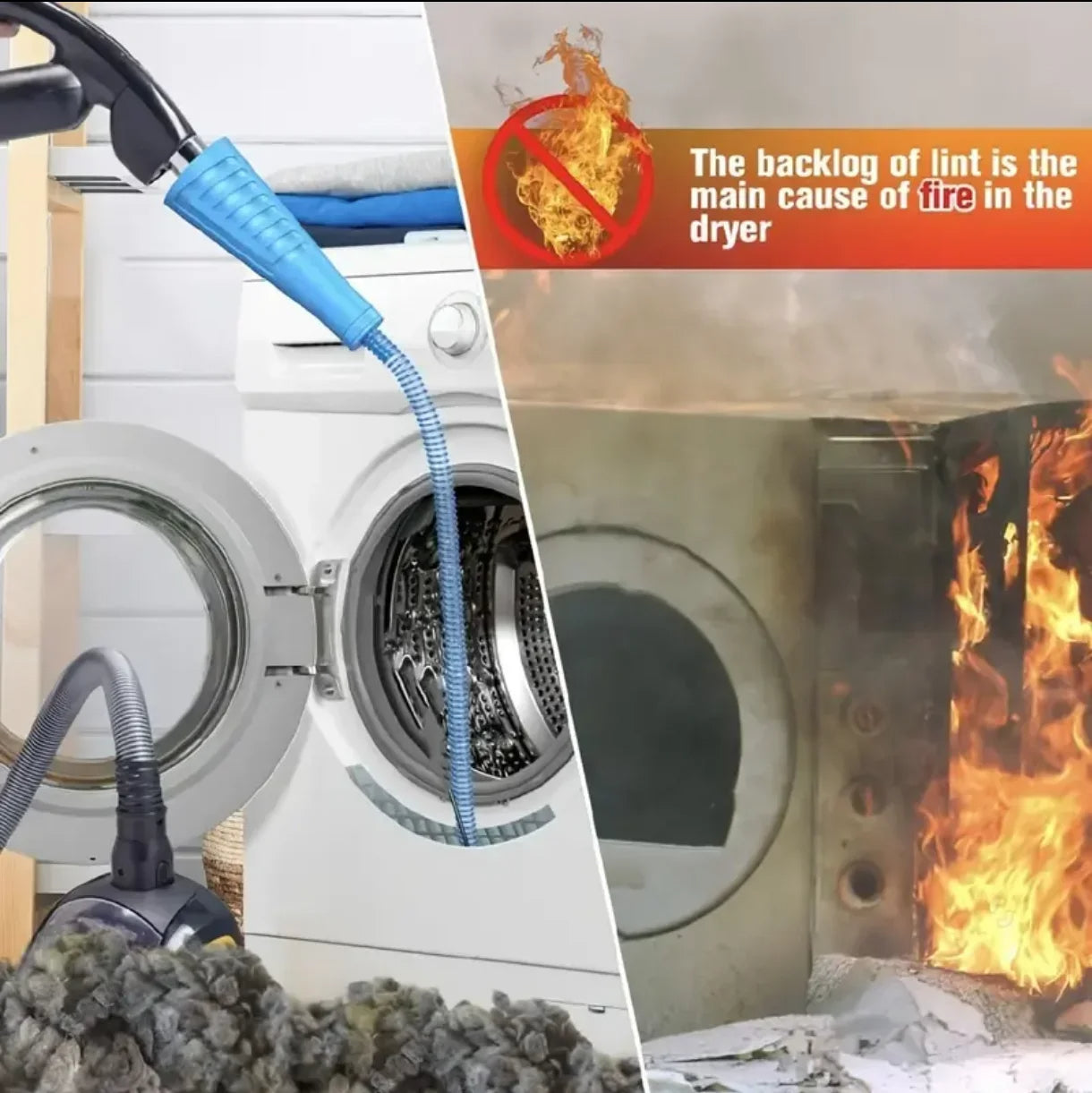 Flexible Dryer Vent Cleaner with Universal Vacuum Attachment and Deep Duct Reach