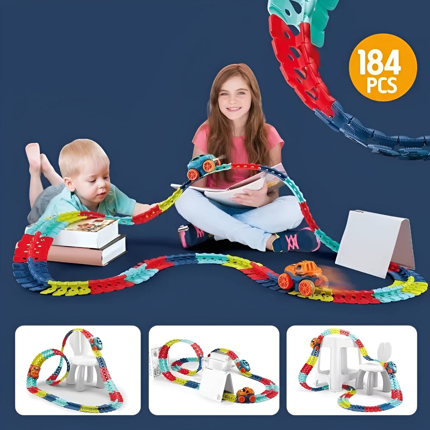 LED Race Track for Kids with Flexible Modular Track and Anti-Tip Car, USB Rechargeable