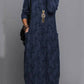 Floral Midi Dress with Long Sleeves and Side Pockets