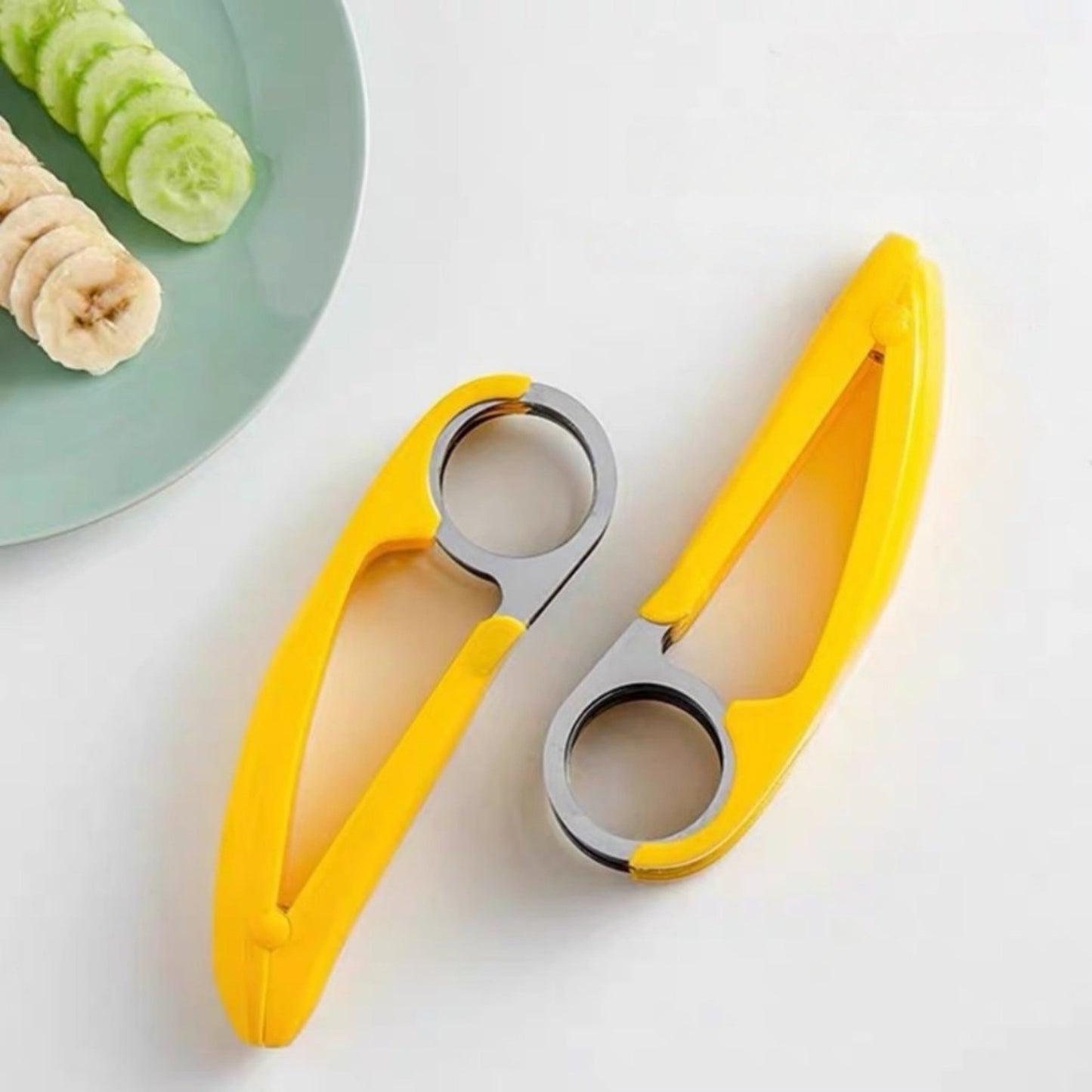 Curved Blade Banana Slicer with Angled Handle for Fruits and Vegetables