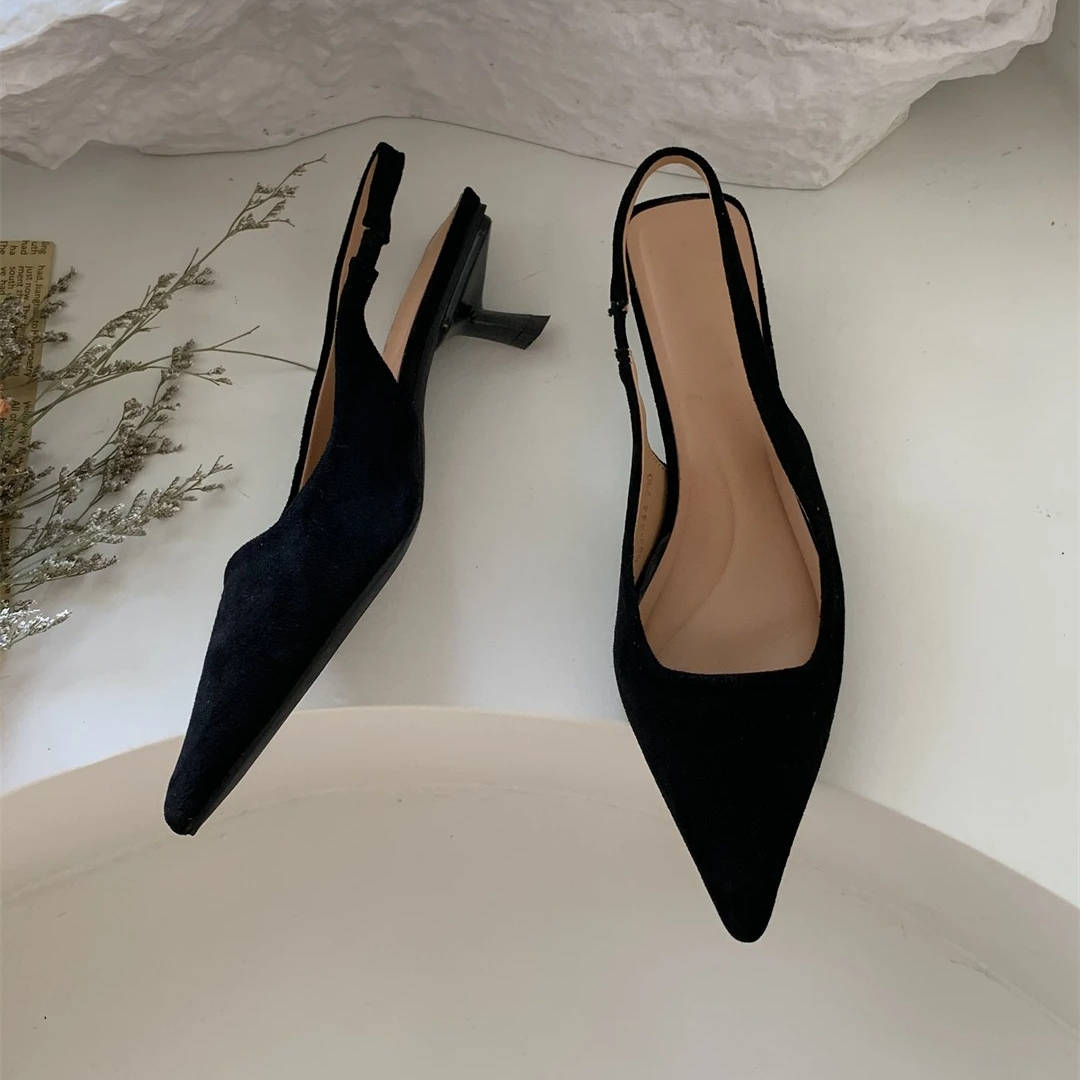 Pointed Toe Slingback Kitten Heels for Women with Microfiber Upper and Slip-On Design