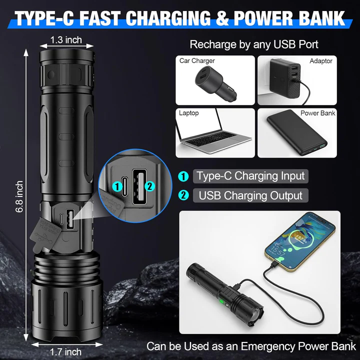Flashlight Description High-Output Handheld Flashlight for Outdoor and Emergency Use
