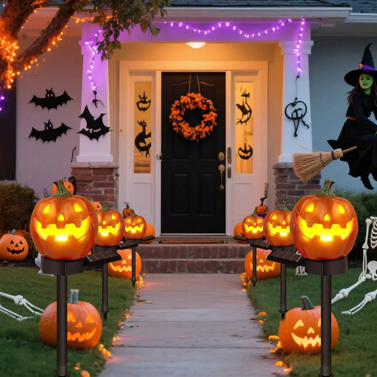 Solar Pumpkin Pathway Lights with Automatic Dusk Sensor and Warm White LED
