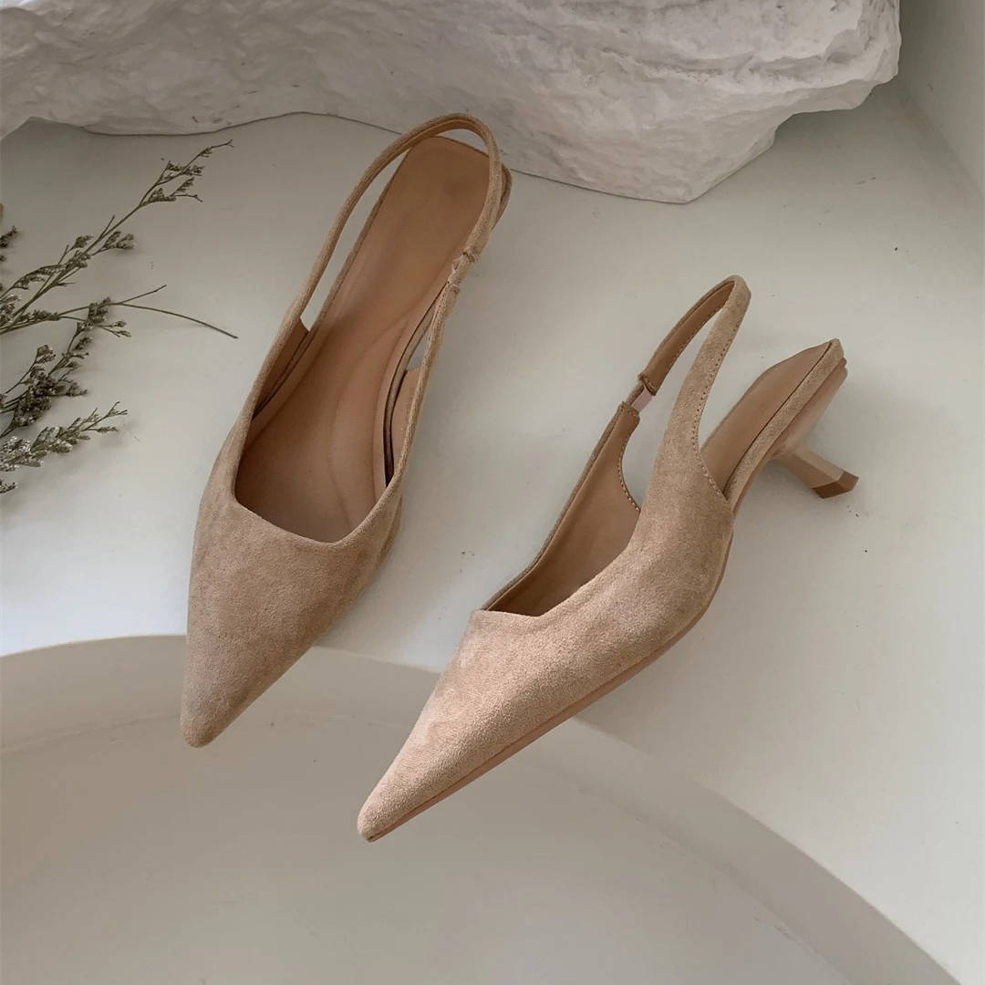 Pointed Toe Slingback Kitten Heels for Women with Microfiber Upper and Slip-On Design