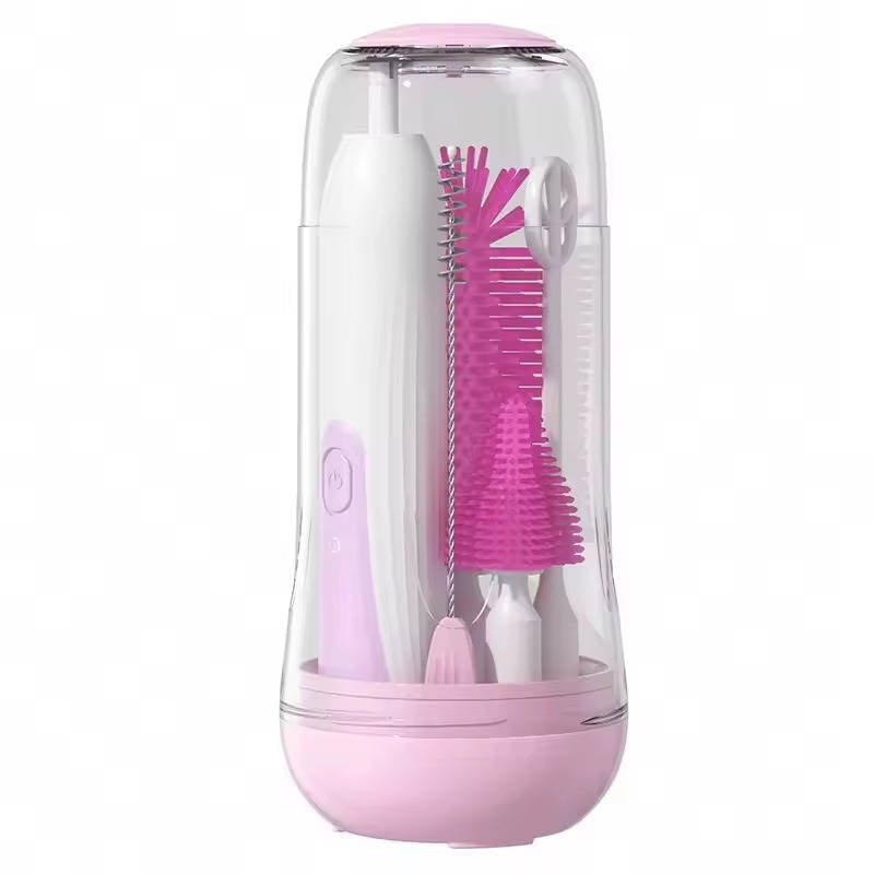 6 Pack Electric Bottle Cleaning Brush Set, 360 Degree Rotating Silicone Baby Bottle Nipple Straw Cleaner Kit Waterproof