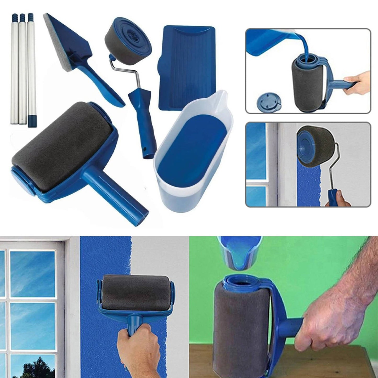 Triangular Paint Roller with Corner Brush and Sponge Applicator, 3-Piece Set