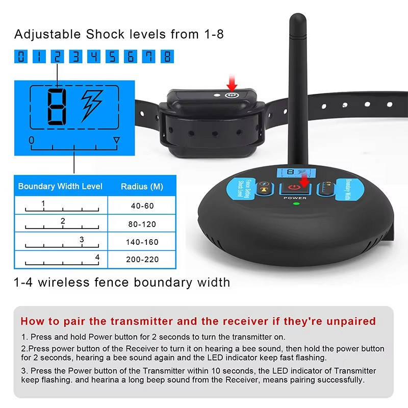 2 in 1 Wireless Dog Training Collar, Outdoor dog Containment System with Remote Control Safe Boundary