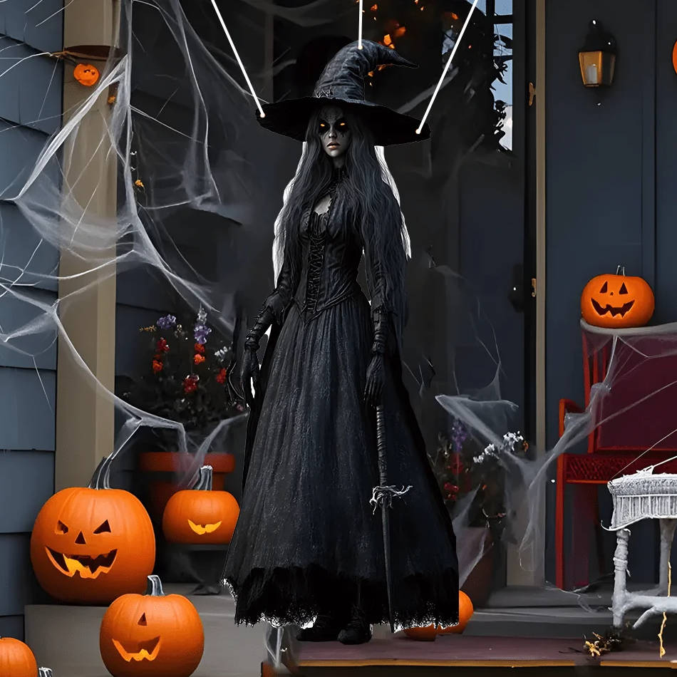 Skull Bride Halloween Hanging Decoration with Weather Resistant Fabric and Included Hooks
