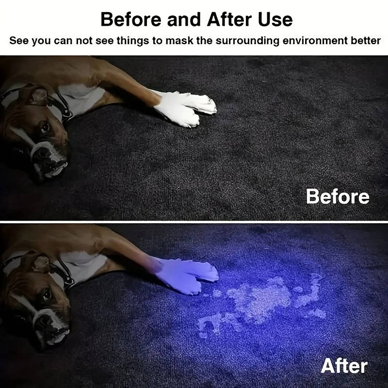 UV Pet Stain Detector Flashlight with Adjustable Zoom and Rechargeable Battery
