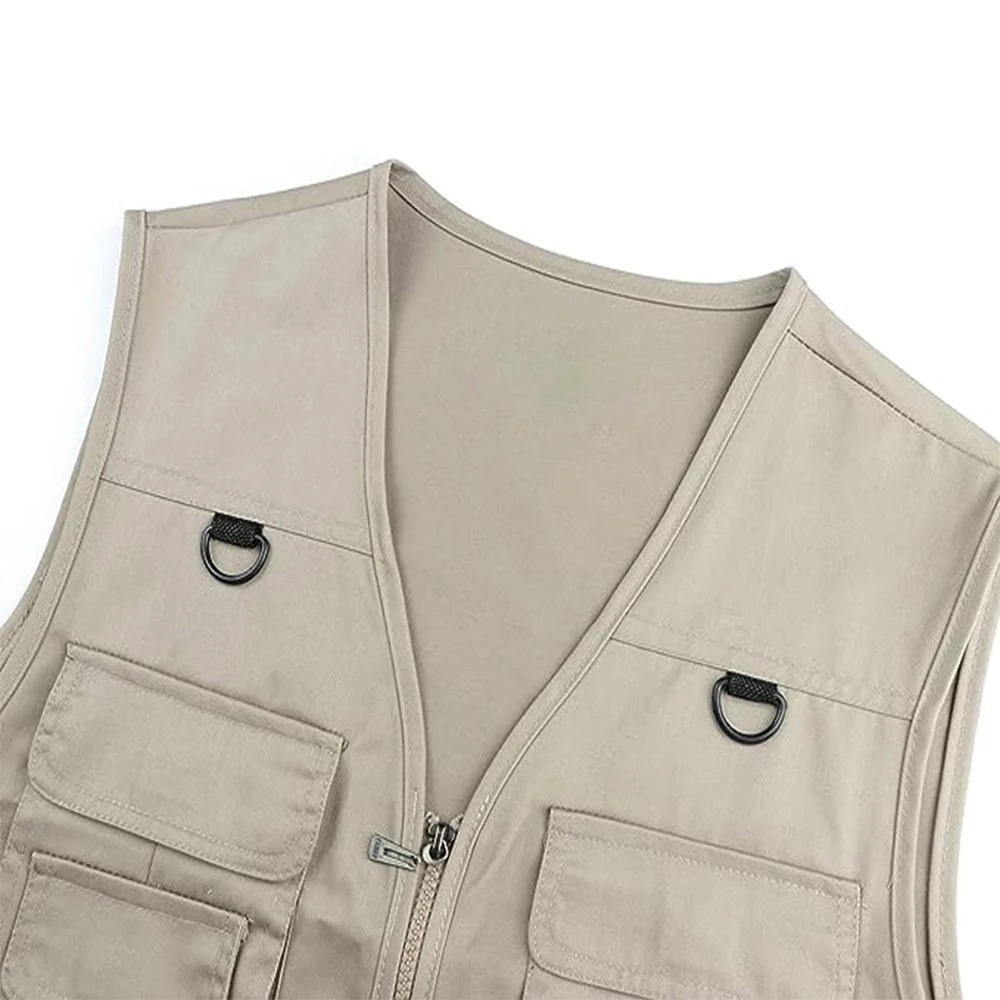 Sleeveless Hiking Vest with Multiple Zippered Pockets and Detachable Mesh Back Panel