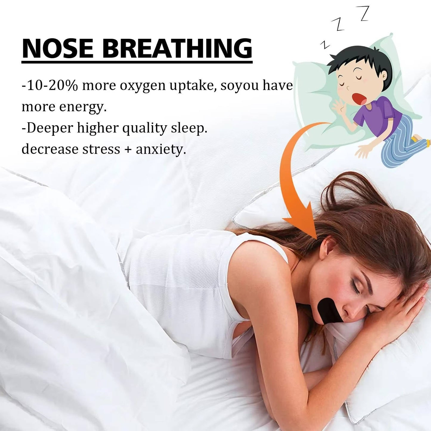 Nose Breathing Sleep Strips with Bamboo Charcoal and Hypoallergenic Adhesive