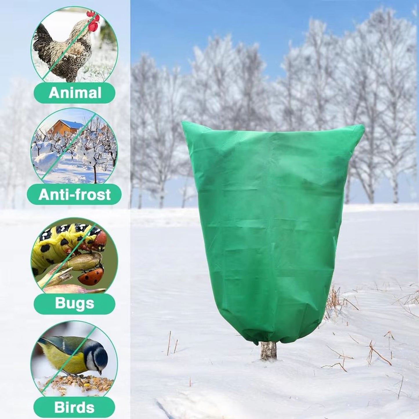 Plant Frost Protection Cover with Zipper and Drawstring Base for Gardens