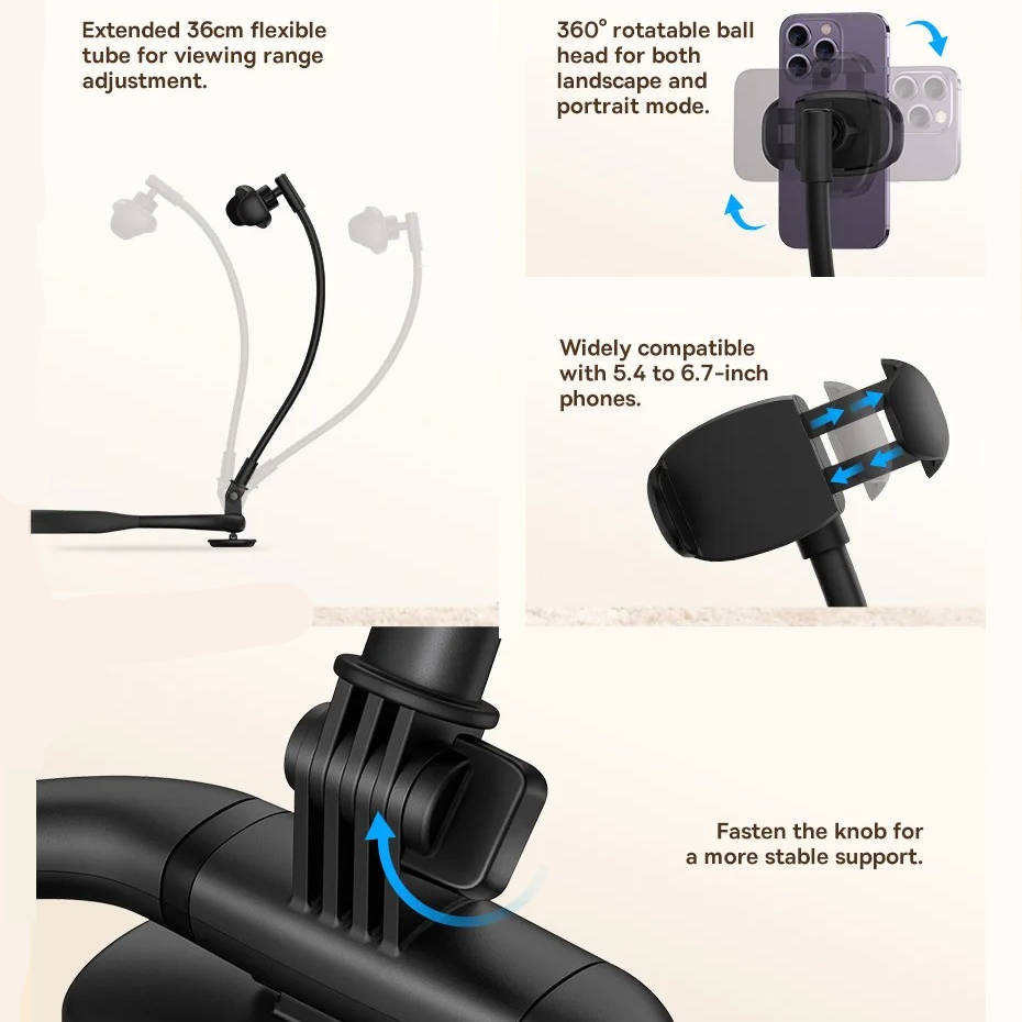 Flexible Phone Holder with Aluminum Core and 360 Rotation for Neck and Desk Use