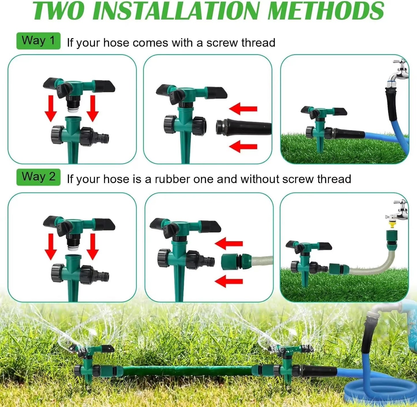 Rotating Garden Sprinkler Set with 360 Degree Coverage and Adjustable Spray Angles, 5 Pack