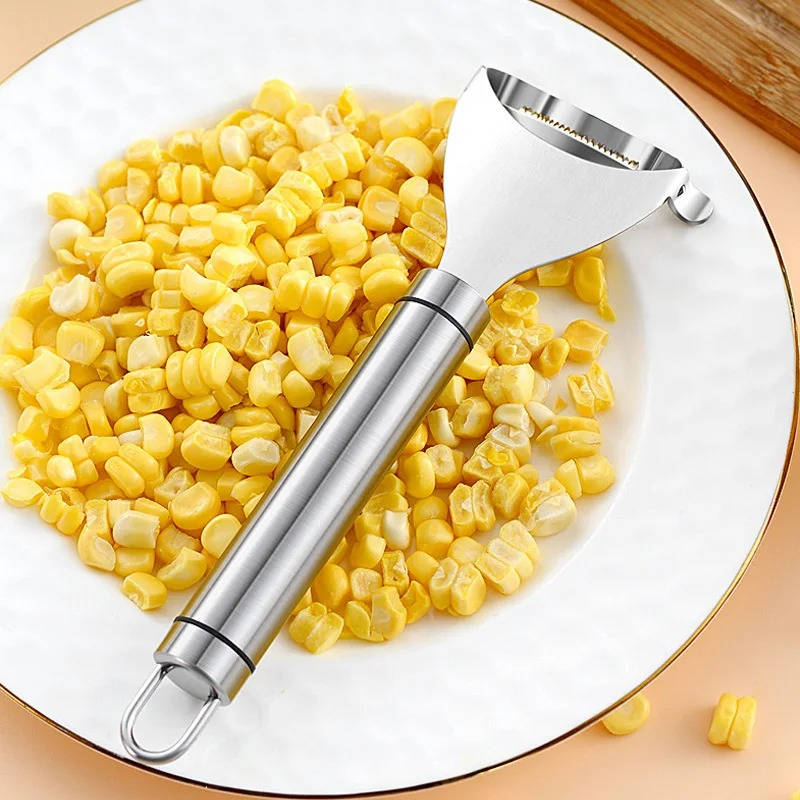 Stainless Steel Corn Kernel Stripper with Serrated Blade and Textured Handle