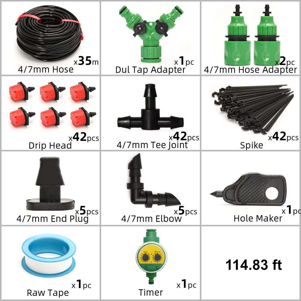 Automatic Garden Watering System with Programmable Timer and Adjustable Drip Heads
