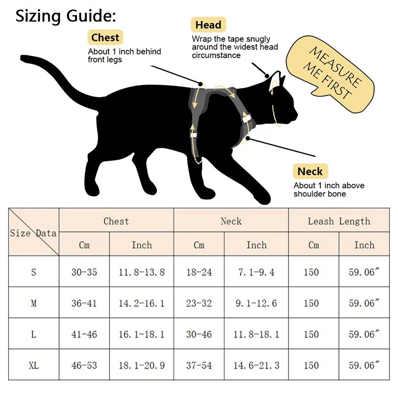 Vest Style Cat Harness with Reflective Strips and 1.5m Leash