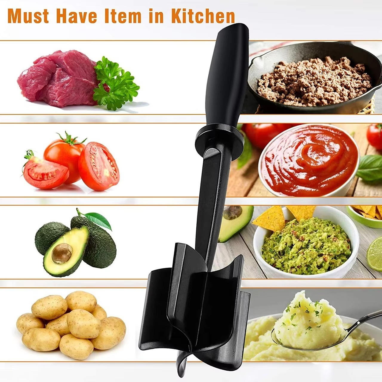 Ground Meat Chopper with Five Blades and Ergonomic Handle, 430°F Heat Tolerance