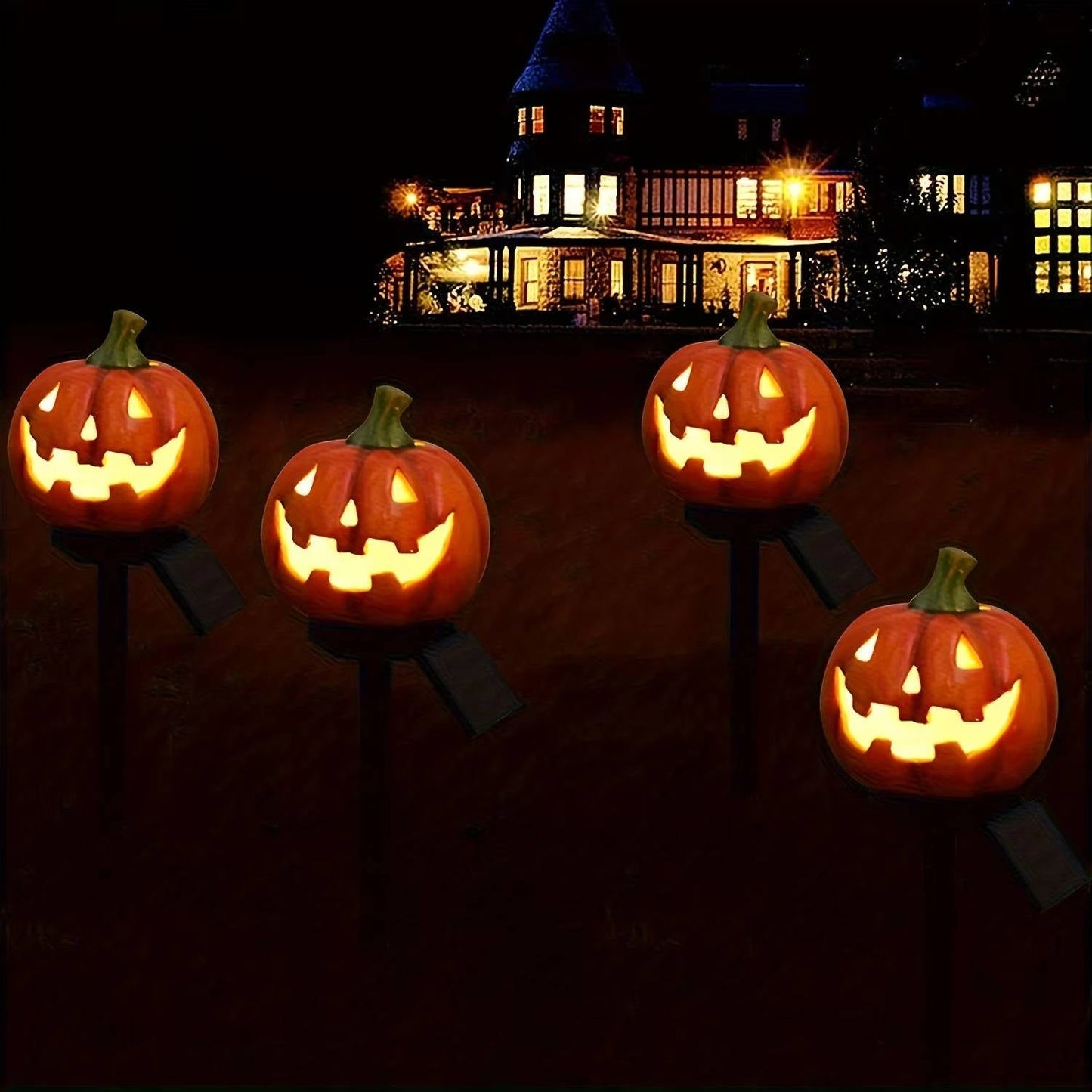 Solar Pumpkin Pathway Lights with Automatic Dusk Sensor and Warm White LED