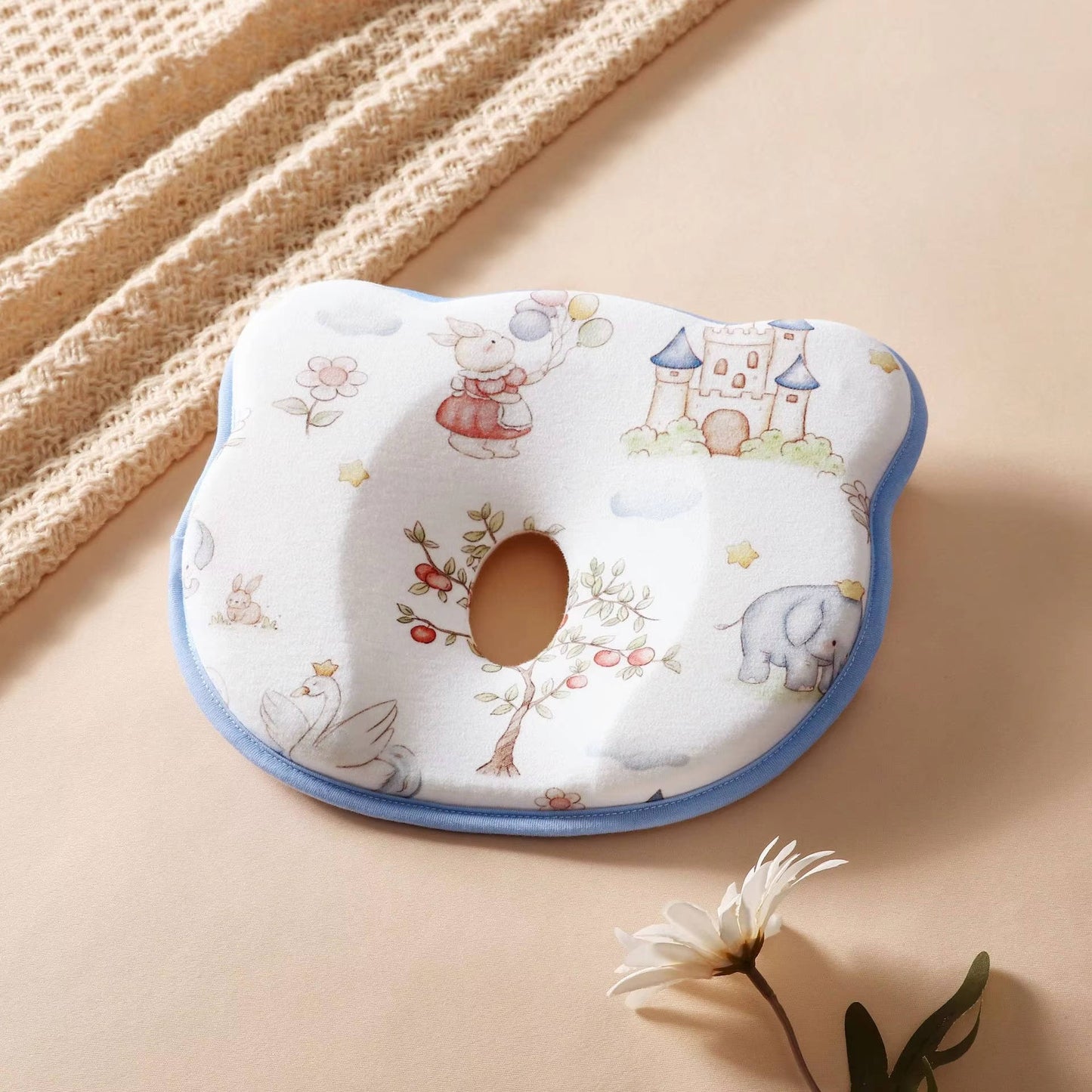 Infant Head Support Pillow with U-Shaped Groove and Silicone Core, Machine Washable