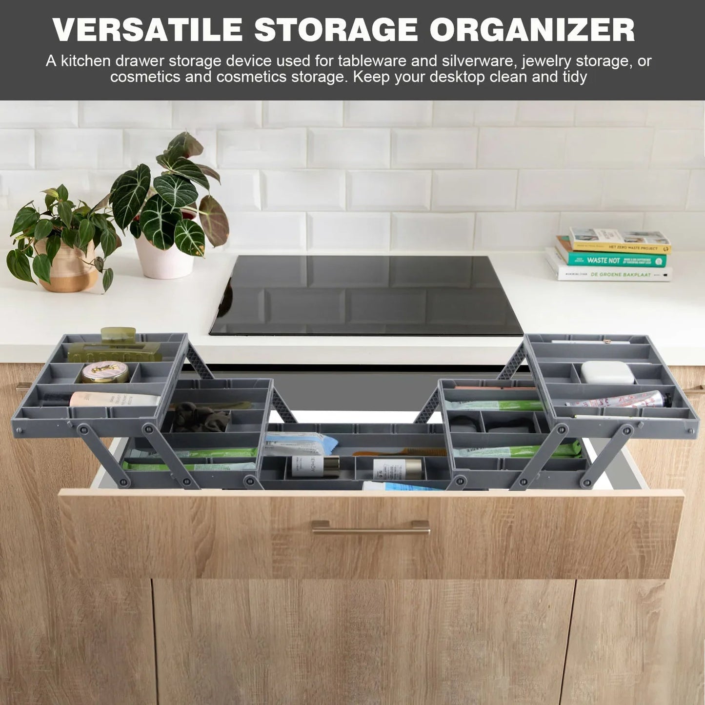 Foldable Drawer Organizer with Three Stacking Tiers and Divided Compartments