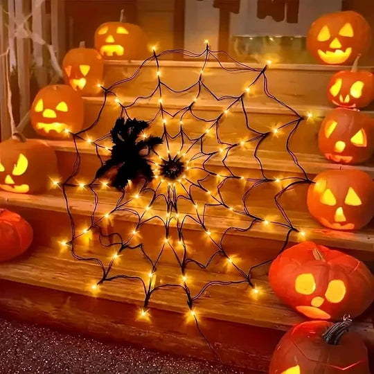 Sjbackyard Halloween Spider Web Lights Outdoor with 80 Purple LEDs