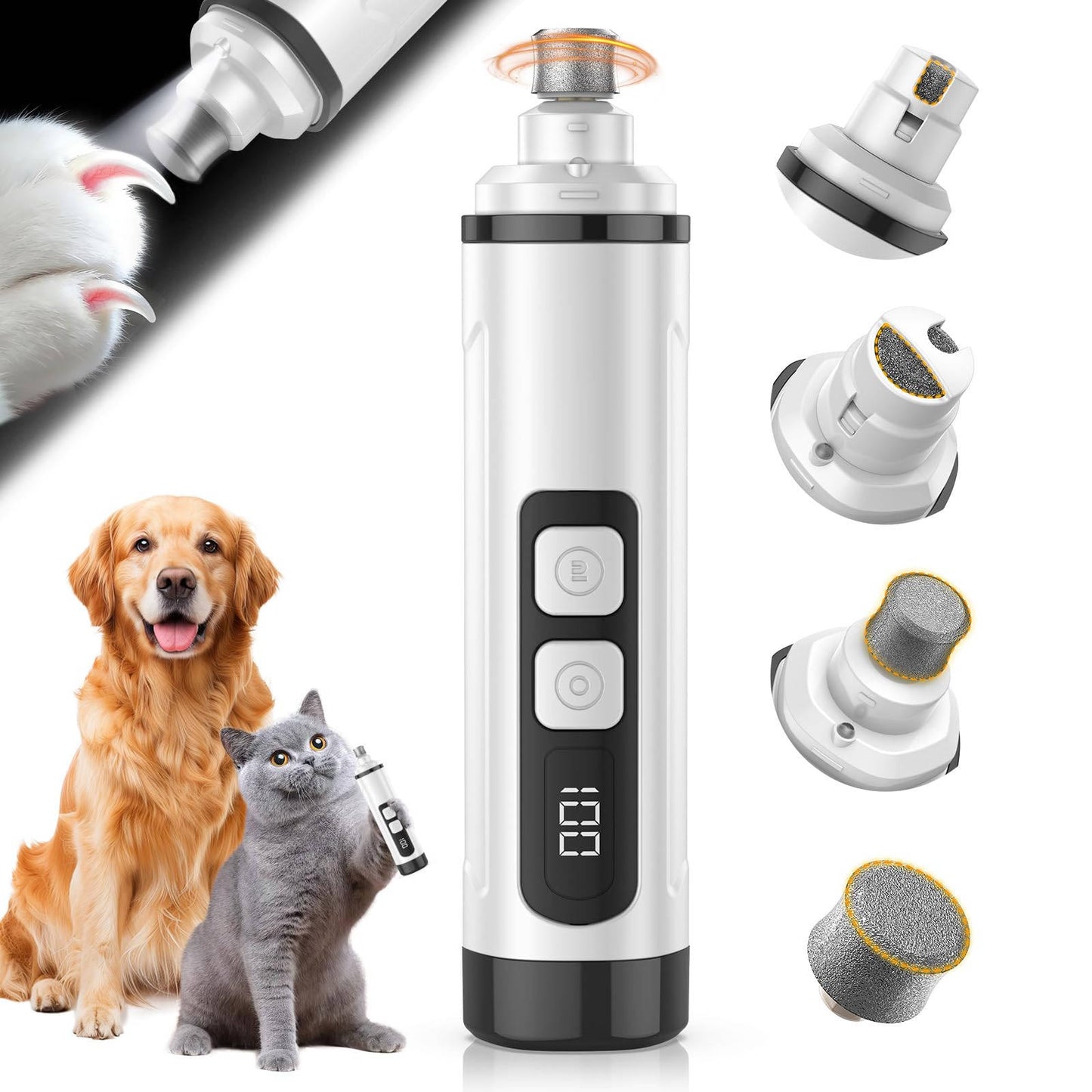 Electric Dog Nail Grinder, 3 Speed Quiet Pet Nail Clipper with LED Lights for Small, Medium & Large Dogs and Cats