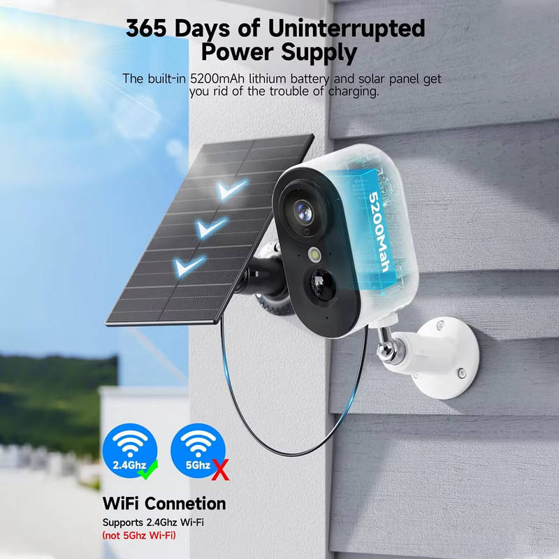 2K Solar Wireless Security Camera 2 Pack, Outdoor WiFi Camera Motion Detection Color Night Vision IP65