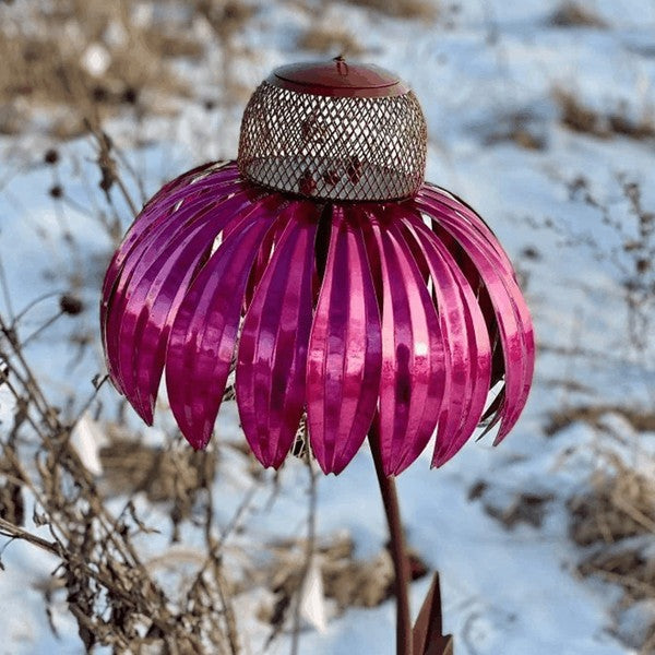 Bird Feeder with Coneflower Design and Weather-Resistant Metal Build, Hanging Hook