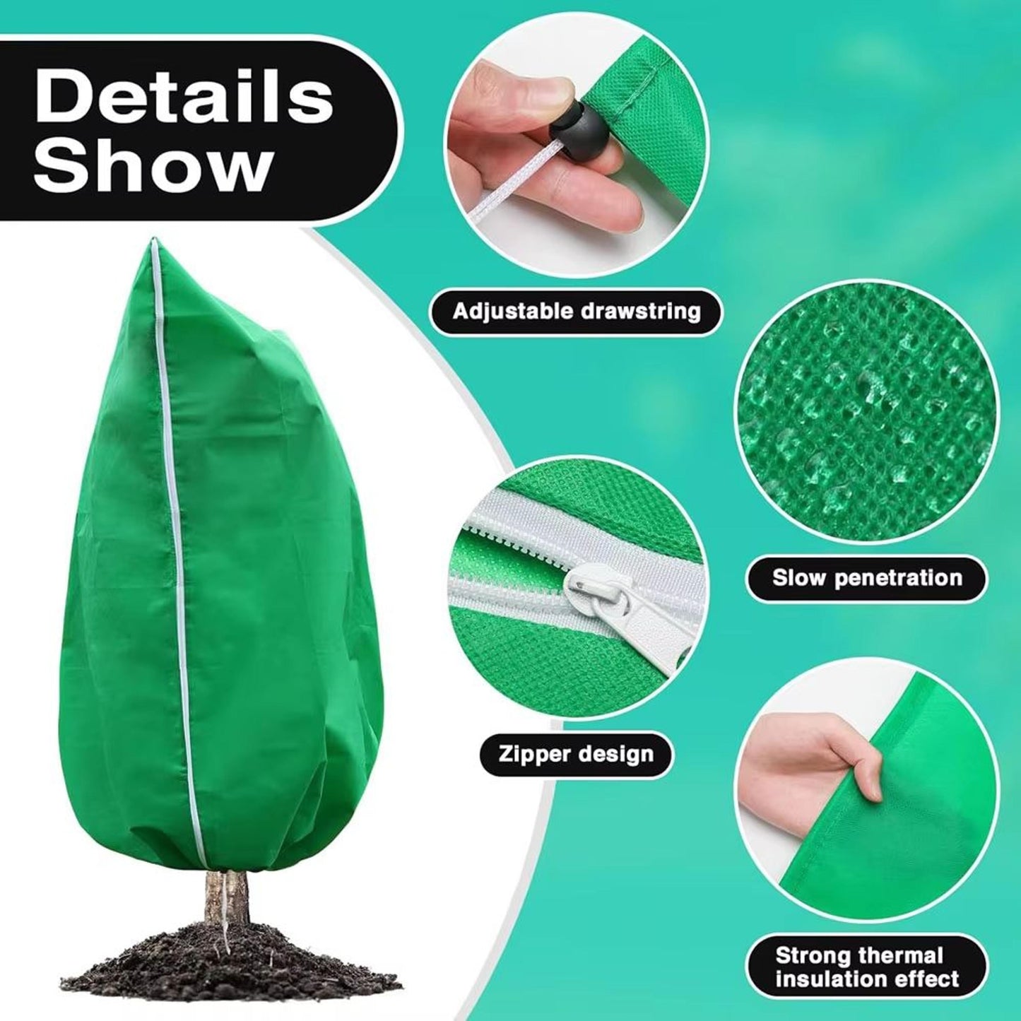 Plant Frost Protection Cover with Zipper and Drawstring Base for Gardens