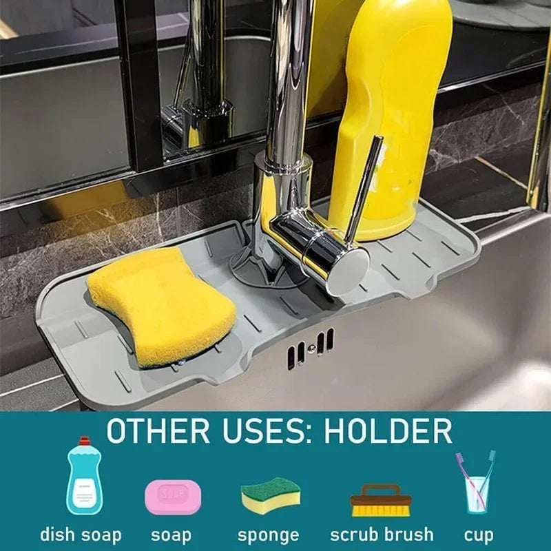 Silicone Sink Splash Guard with Drainage Channels and Storage Surface