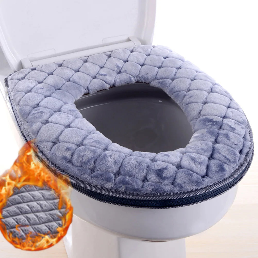 Plush Toilet Seat Cushion with Waterproof Layer and Machine Washable Fabric