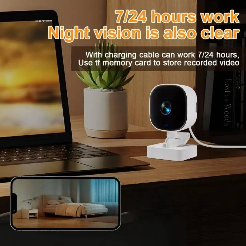 Indoor WiFi Security Camera Wall Mounted, 24H Mobile Monitoring with Night Vision for Home