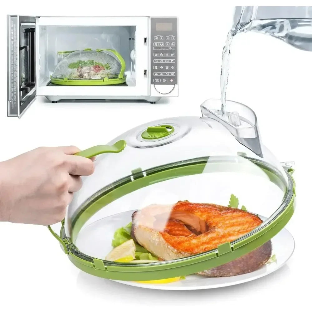 Splatter-Proof Microwave Cover with Built-In Water Steamer and Adjustable Vent
