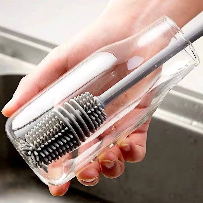 Long Handle Bottle Brush with Rotating Head and Soft Fiber Bristles