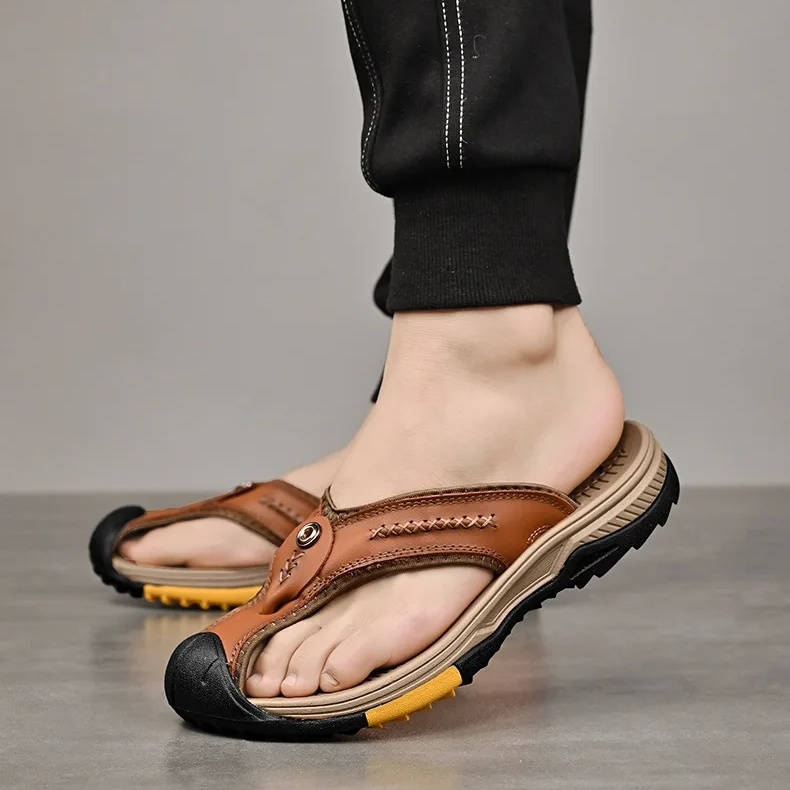 Closed Toe Flip Flops for Men with Nonslip Rubber Sole and Fast Drying Material