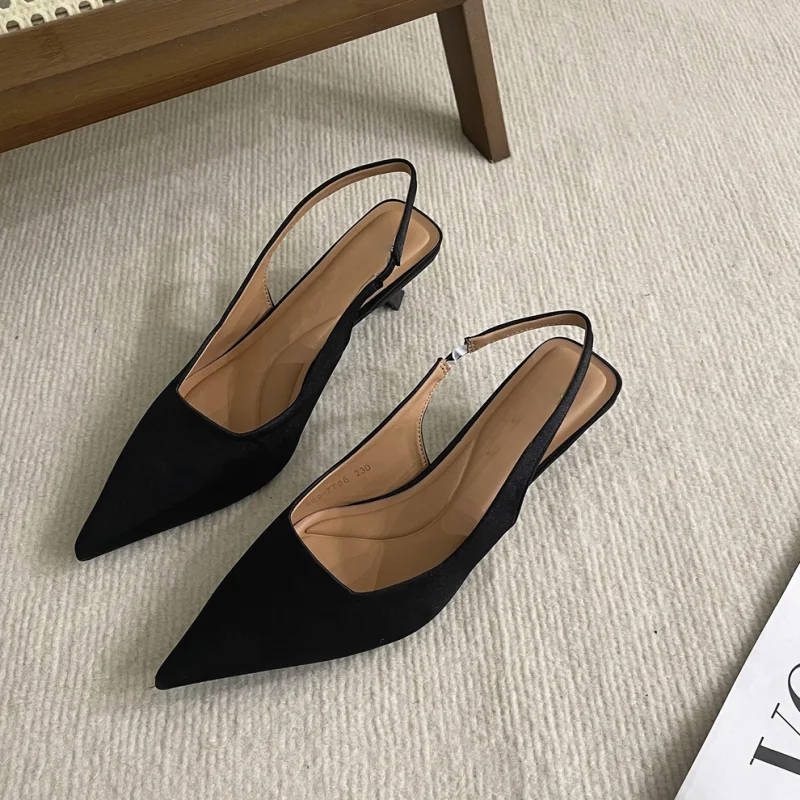 Pointed Toe Slingback Kitten Heels for Women with Microfiber Upper and Slip-On Design
