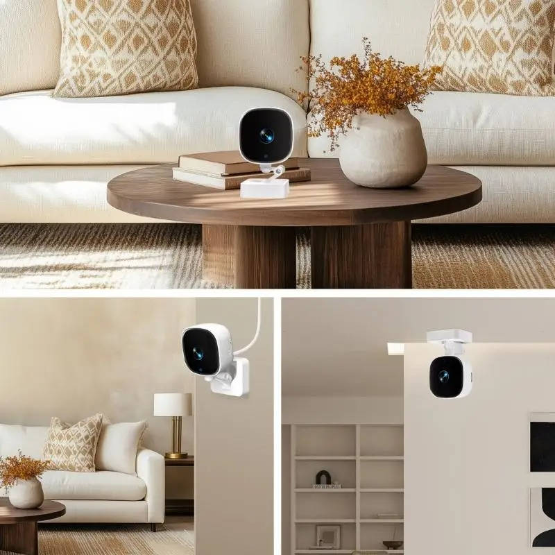 Indoor WiFi Security Camera Wall Mounted, 24H Mobile Monitoring with Night Vision for Home