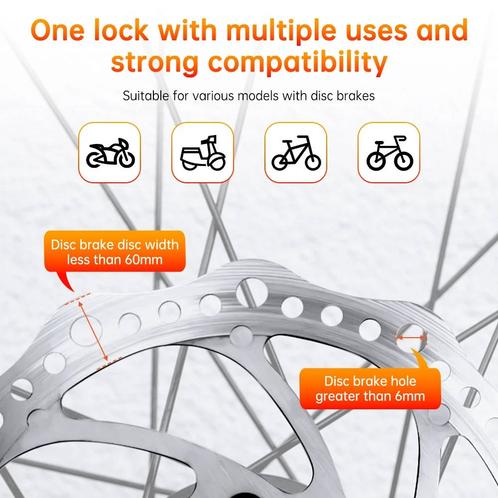 Disc Brake Lock with 120dB Motion Alarm and 6-Month Battery for Motorcycles