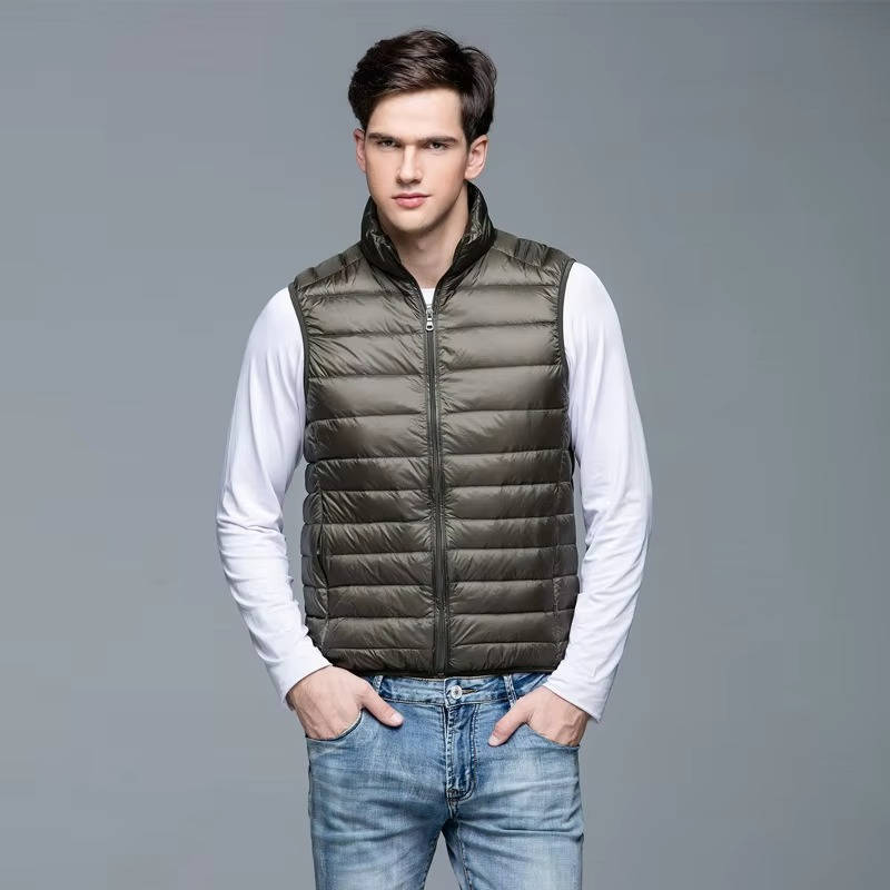 Down Fill Vest with Water Resistant Shell and Stand Up Collar, Packable