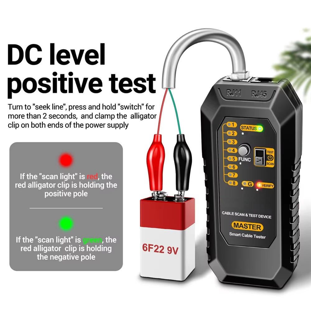 Network Cable Tester with RJ45 and RJ11 Adapters, LED Flashlight