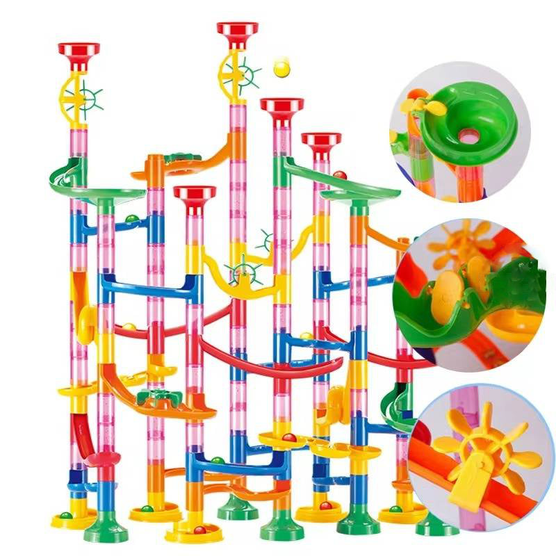 Marble Run Construction Set with 133 Pieces and Button Release Funnel