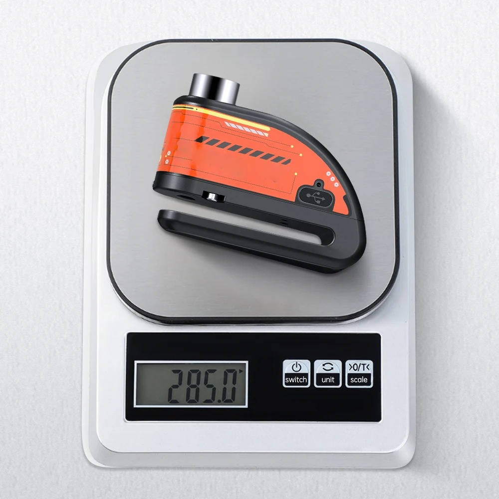 Disc Brake Lock with 120dB Motion Alarm and 6-Month Battery for Motorcycles