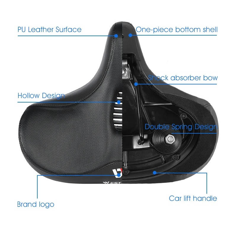 Memory Foam Bike Saddle with Hollow Grid Ventilation and Dual Spring Shock Absorption