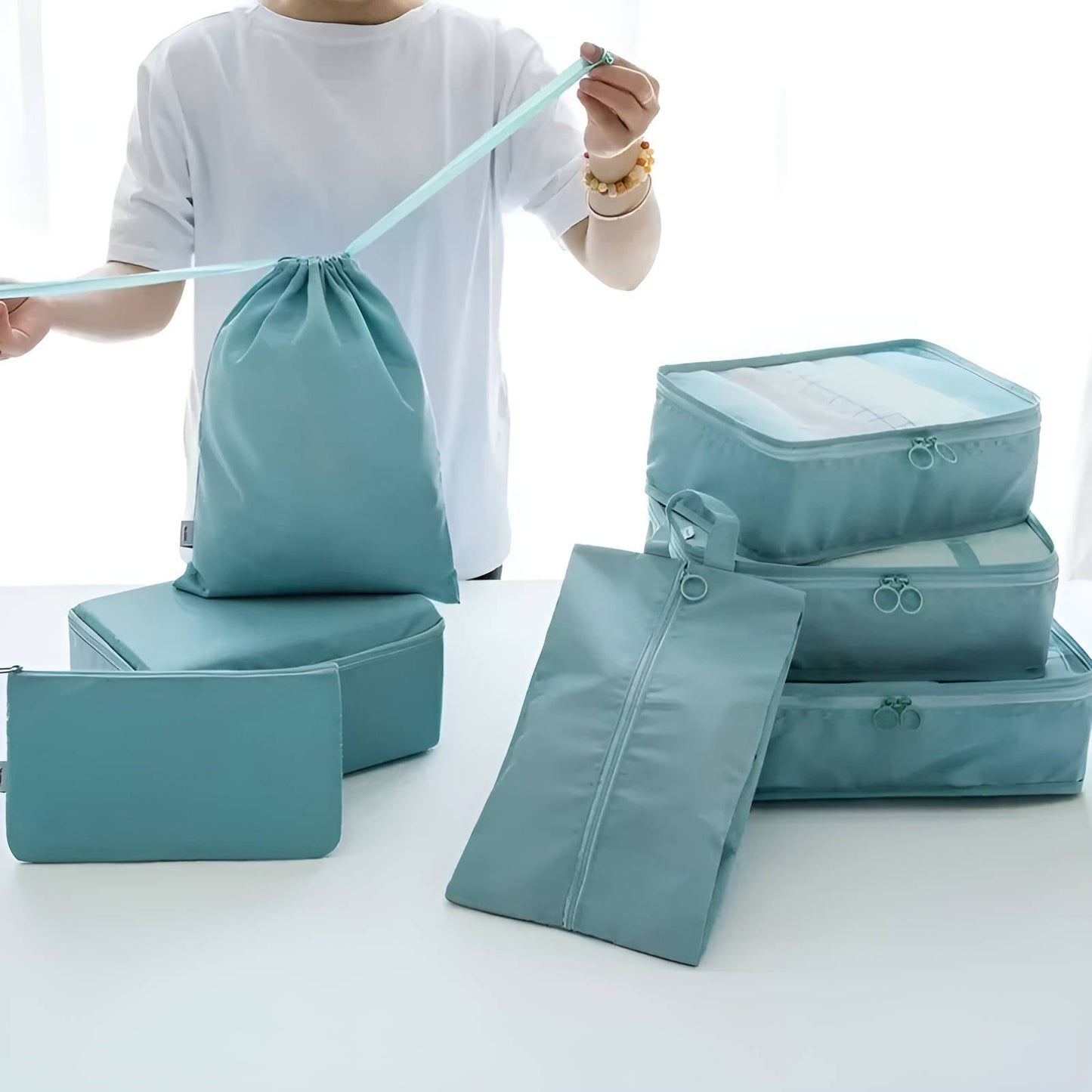 Packing Cubes for Travel Organization with Mesh Windows and Compression, 7-Piece Set