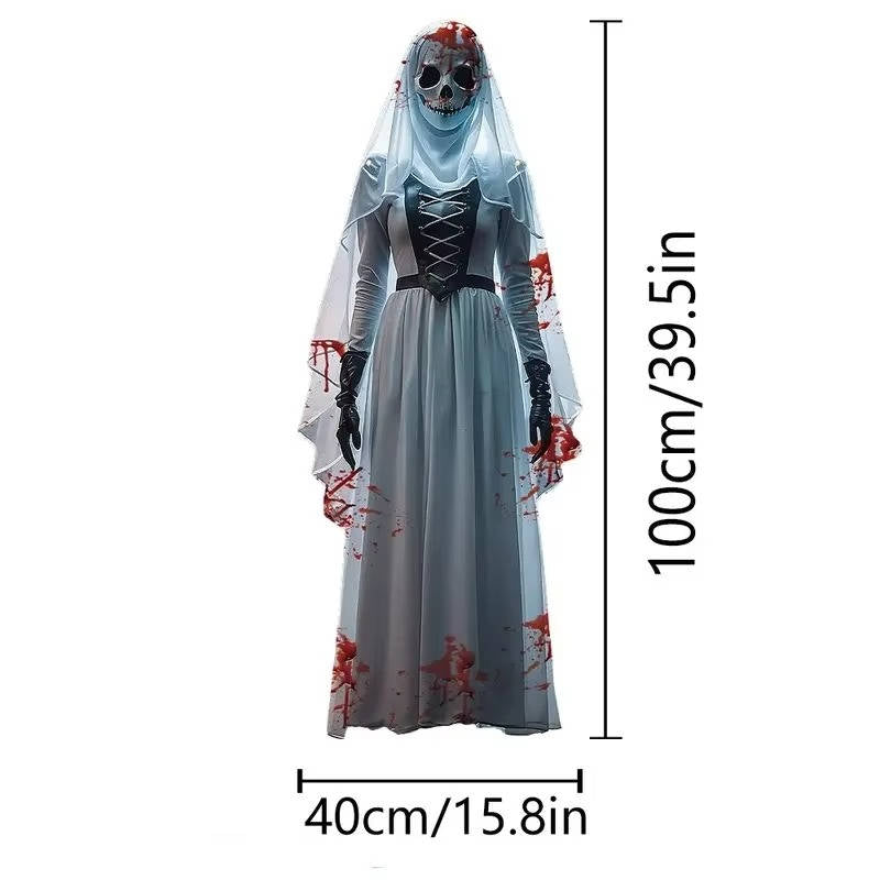 Skull Bride Halloween Hanging Decoration with Weather Resistant Fabric and Included Hooks