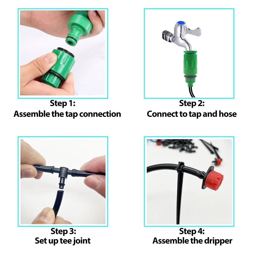 Automatic Garden Watering System with Programmable Timer and Adjustable Drip Heads