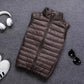 Down Fill Vest with Water Resistant Shell and Stand Up Collar, Packable