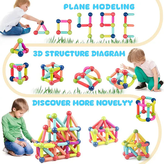 Magnetic Building Sticks and Blocks, Montessori Educational Toy Set